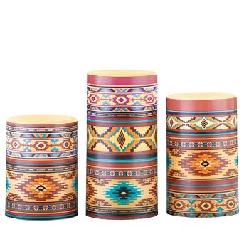 Collections Etc Southwest Aztec Design LED Lighted Candles - Set of 3 3 X 3 X 6