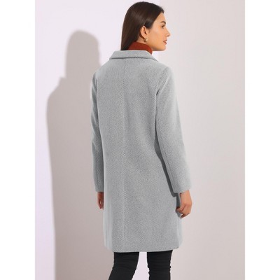Женские куртки Allegra K Women's Striped Notched Lapel Collar Single Breasted Outerwear Coat Grey X-Large — фото 4