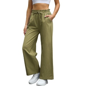 Clearlove Womens Linen Wide Leg Pants High Waist Palazzo Tie Knot Flowy Trousers Lounge Pants with Pockets - 1 of 4