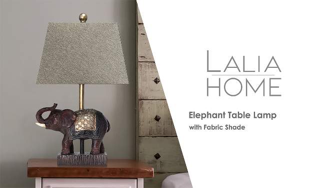 Elephant Table Lamp with Fabric Shade Brown - Lalia Home, 2 of 10, play video