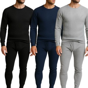 3 Pack Men’s Thermal Underwear Set – Waffle Knit Base Layer Top & Bottom Long Johns - 1 of 4