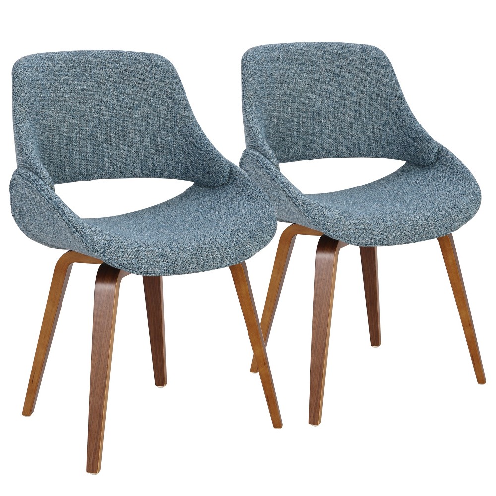 Photos - Chair Set of 2 Fabrico Mid Century Modern Dining/Accent  Walnut Blue - Lumi