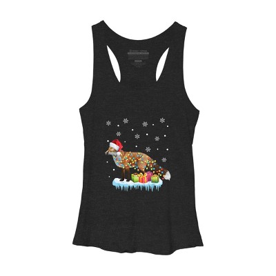 Women's Design By Humans X-Mas Fox Christmas Lights Funny Wild Animal Design Gift T-Shirt By NekoShop Racerback Tank Top
