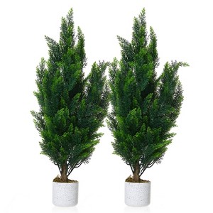 2 Pack Artificial Cedar Topiary Trees, Potted Fake Spiral Topiary Plants for Outdoor/Indoor Decor - 1 of 4