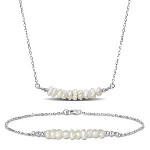 EVERLY JEWELRY | Sterling Silver 4-5mm Cultured Freshwater Pearl Necklace and Bracelet Set -19 in + 8.5 in - 1 of 4