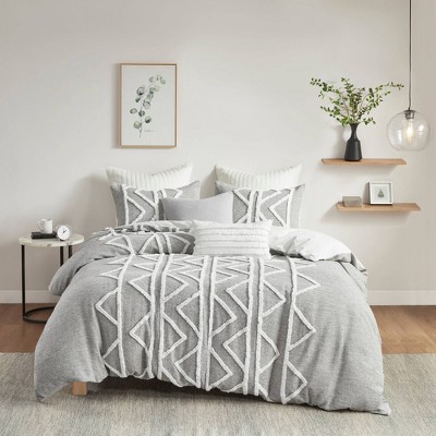 Hayes Gray Cotton Chenille Full/Queen Duvet Cover Set