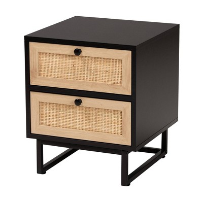 Espresso Brown Wood and Rattan 2-Drawer Accent Table