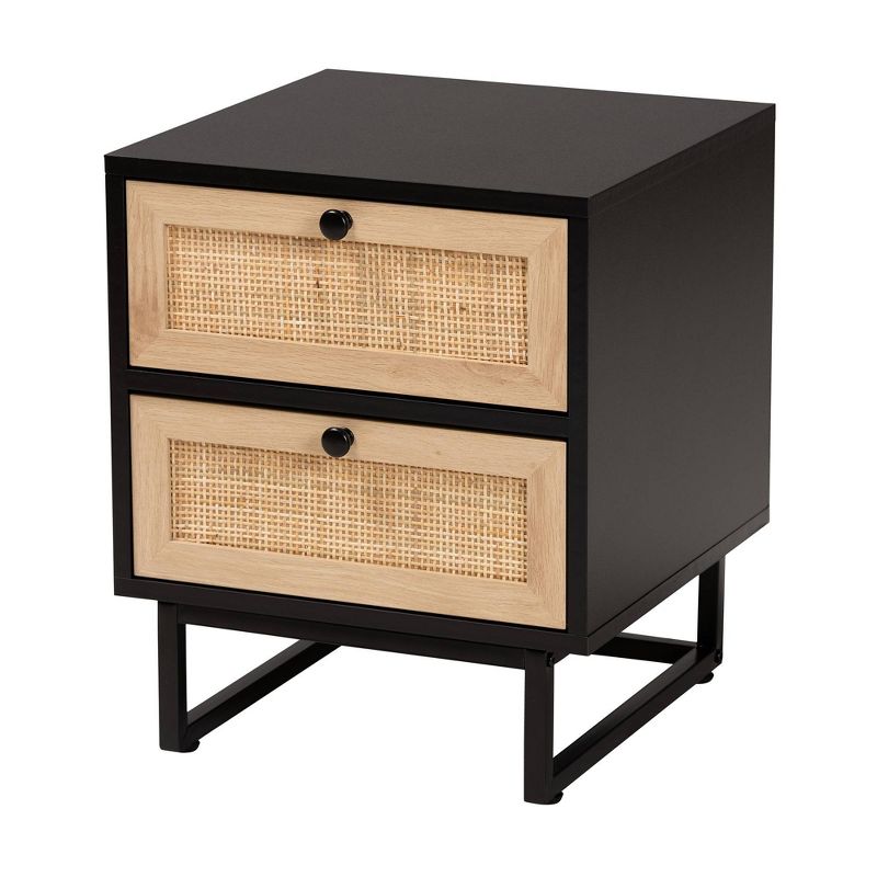 Declan Wood and Natural Rattan 2 Drawer End Table Espresso Brown/Black - Baxton Studio, 5 of 12