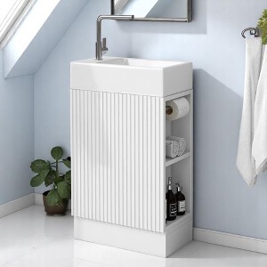 Mshliw 18.6" Bathroom Vanity with Ceramic Sink, Cabinet with Toilet Paper Holder & Two-Tier Shelf, Left or Right Orientation - 1 of 4