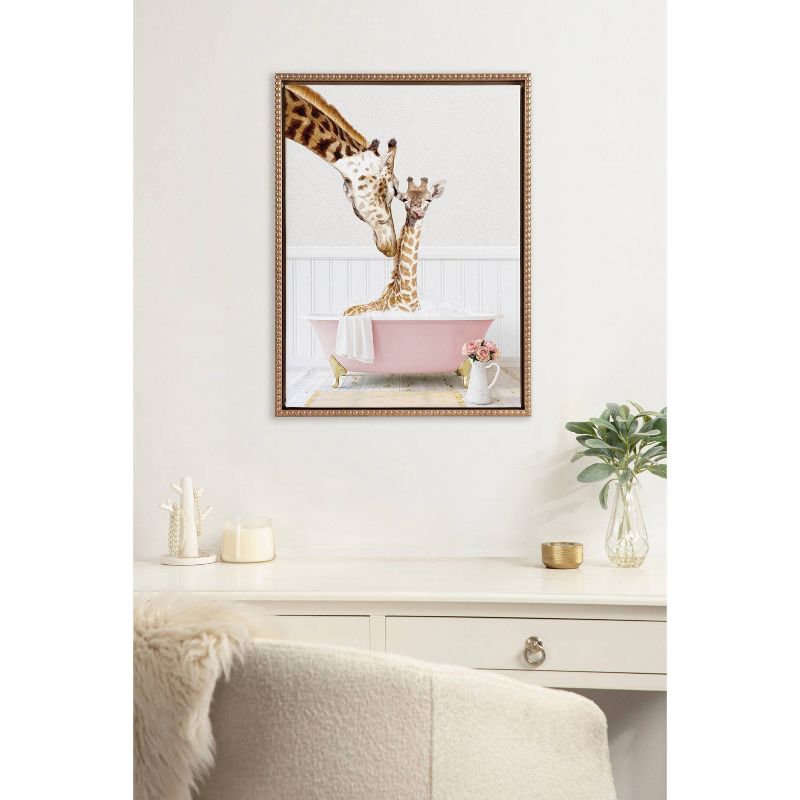 18&#34;x24&#34; Sylvie Beaded Mother and Baby Giraffe in Cottage Rose Bath Framed Canvas by Amy Peterson Gold - Kate &#38; Laurel All Things Decor, 6 of 8