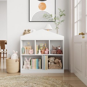 Jojoka Kids Bookshelf White Toy Storage Organizer 5-Cubby Bookcase,White - 1 of 4
