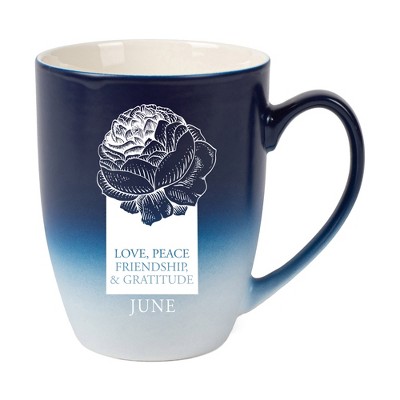 Elanze Designs Love Peace Friendship And Gratitude Two Toned Ombre Matte Navy Blue and White 12 ounce Ceramic Stoneware Coffee Cup Mug