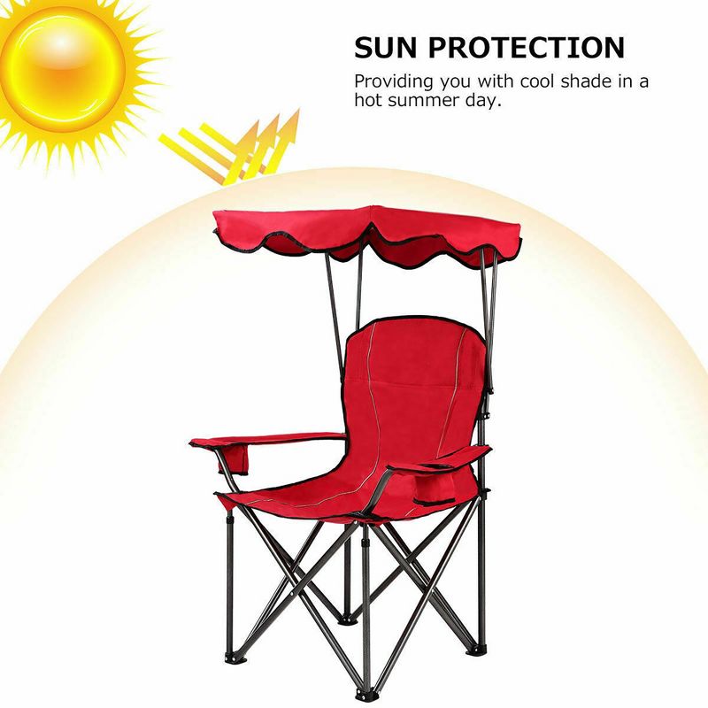 Costway Portable Folding Beach Canopy Chair W/ Cup Holders Bag Camping Hiking Outdoor, 5 of 11