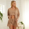 ADR Women's Pajamas Set, Soft Ribbed Knit Waffle 3 Piece Lounge Set - Robe, Cami Top and Sleep Shorts - 4 of 4