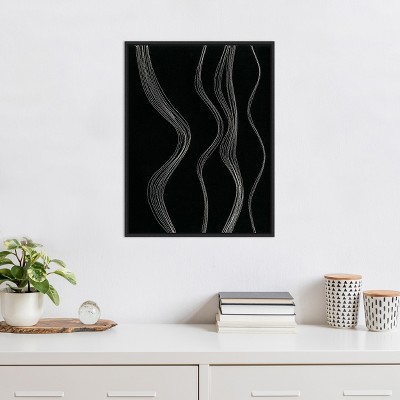 Rippling Stitches Abstract Black and White Framed Canvas Print