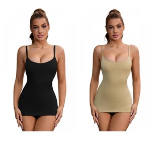 INSPIRE CHIC 2 Pcs Women's Adjustable Straps Tummy Control Long Slim-Fit No Trace Shapewear Camisole - 1 of 4