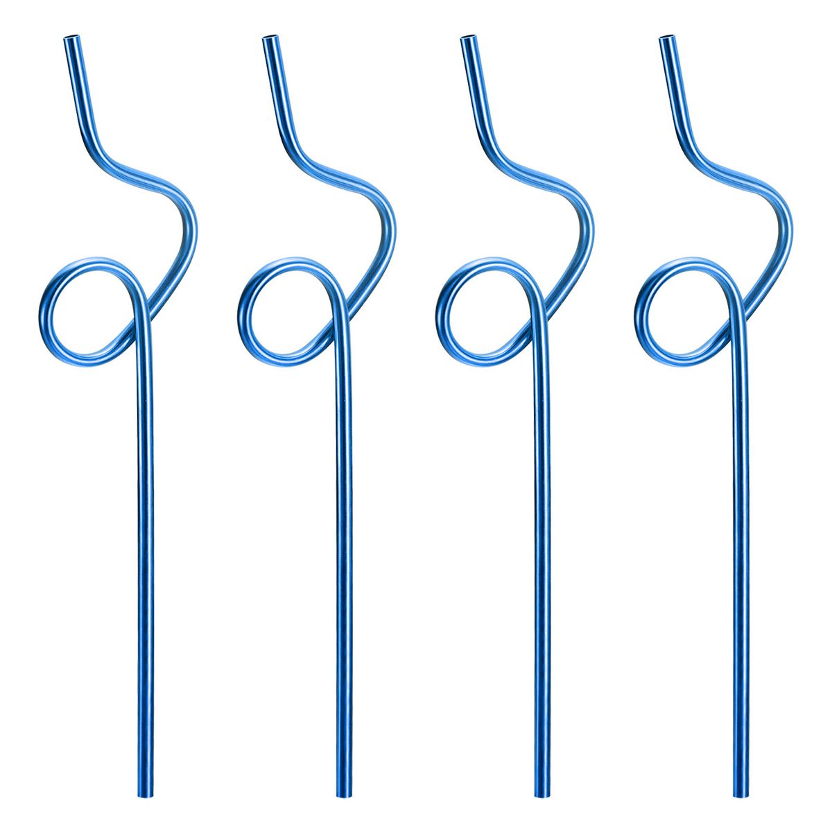 Unique Bargains 304 Stainless Steel Durable Curly Shaped Design Reusable Drinking Straw 4 Pcs