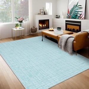 Washable Modern Plaid Area Rug, Low Pile Non-Slip Geometric Soft Carpet, Stain Resistant Checkered Rug for Living Room, Bedroom, Office, Kitchen - 1 of 4