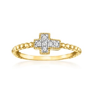 Ross-Simons 0.10 ct. t.w. Diamond Cross Beaded Ring in 18kt Gold Over Sterling - 1 of 4