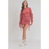 Slickblue Womens Mock Neck Bodycon Mini Dress, Ruched Side Drawstring Detail, Dark Mauve Long Sleeve, Size S-L - 3 of 4