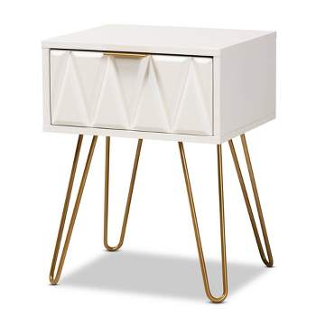 Holbrook Wood and Metal 1 Drawer End Table White - Baxton Studio