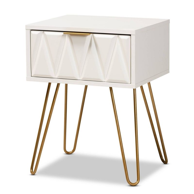 Holbrook Wood and Metal 1 Drawer End Table White - Baxton Studio, 1 of 12