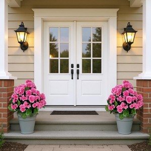 2PCS Artificial Begonias Bush with Ground Spike, 24Inch Artificial Outdoor Bushes Evergreen UV Resistant Shrubs- for Outdoor Indoor - 1 of 4