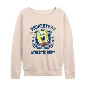 Women's - SpongeBob SquarePants - Property Of Bb Athletic Dept Lightweight French Terry Wide Neck Long Sleeve Shirt - 1 of 4