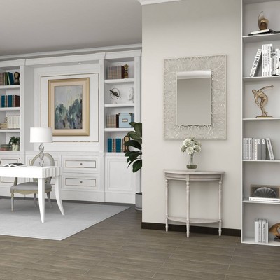 Charming Light Brown Demilune Console Table with Storage Shelf