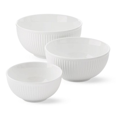 Omniware Simsbury Batter Bowl Set, 3-Piece Nesting Bowls, Stoneware Kitchen Mixing Bowls for Baking & Cooking - 30 oz, 75 oz, 112 oz - (White)