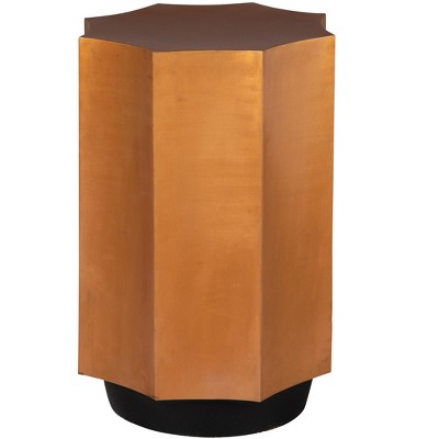 Transitional Fluted Metal & Wood Octagonal Side Table, Brown