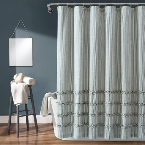 Vintage Stripe Yarn Dyed Cotton Shower, Jean Shower Curtain
