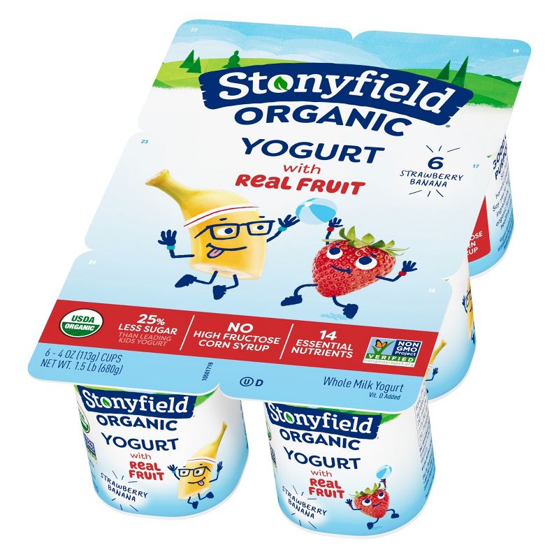 Stonyfield Organic Kids&#39; Strawberry Banana Whole Milk Yogurt - 6ct/4oz Cups, 1 of 12