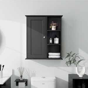Sapphtopaz Modern Wall Mounted Medicine Cabinets with Door Wooden Bathroom Cabinet with Open Shelves Over Toilet Bathroom Wall Cabinet - 1 of 4