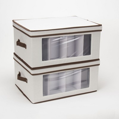 Beige Fabric Stackable Wine Glass Storage Box with Window