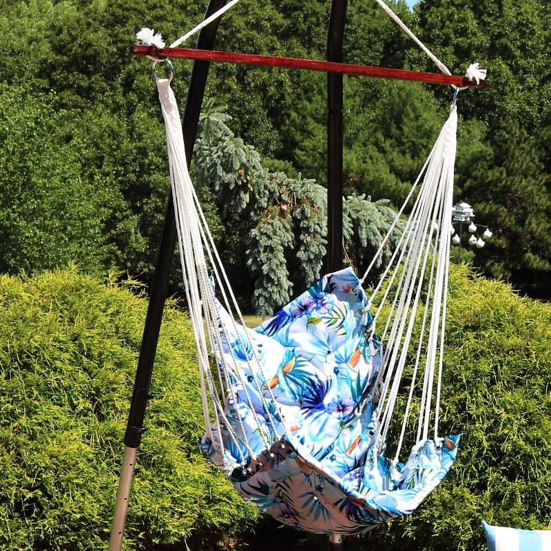Sunnydaze Hanging Hammock Chair Swing with Spreader Bar and Padded Back for Backyard and Patio - 300 lb Weight Capacity - Parrot Print, 3 of 12