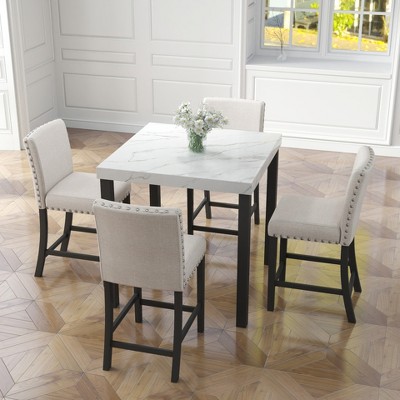 5 Piece Dining Table Set with 4 Upholstered Chairs, Dining Set Modern Table and Chair Set, White+Black-ModernLuxe