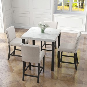 5 Piece Dining Table Set with 4 Upholstered Chairs, Dining Set Modern Table and Chair Set, White+Black-ModernLuxe - 1 of 4