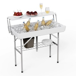 Folding Ice Cooler Table with Drain, Two-Tier Ice Table with Removable Skirt and Extra Storage Shelf, Foldable OutdoorTables for Events, Parties, BBQ - 1 of 4
