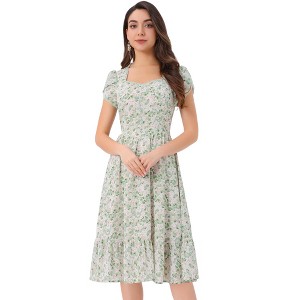 Allegra K Women's Summer V Neck Short Sleeve Boho Floral Print Long Midi Dress - 1 of 4