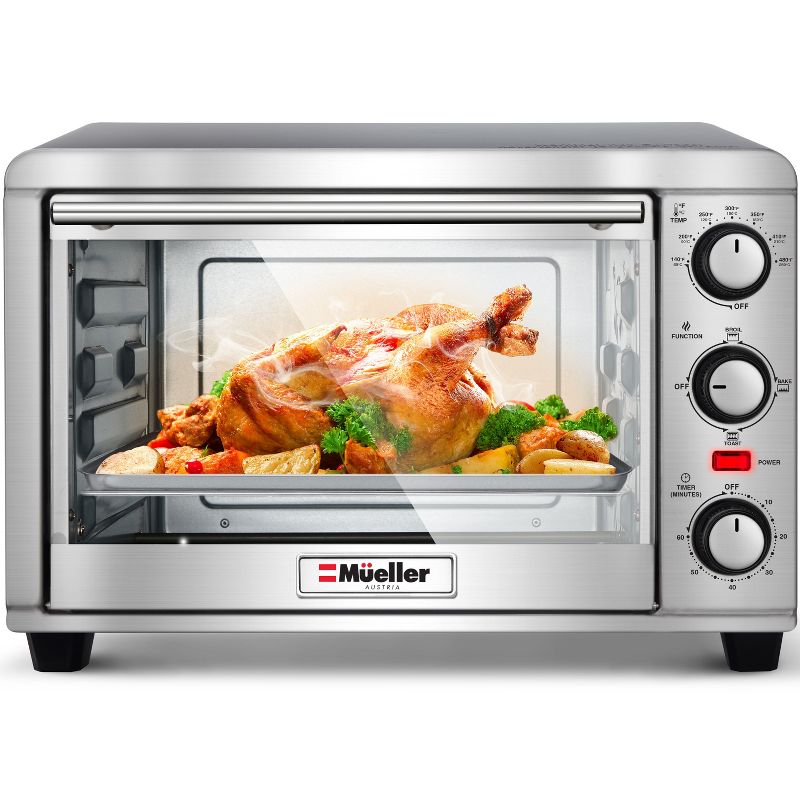 Mueller AeroHeat Convection Toaster Oven 1200W, Broil, Toast, Bake, 8 Slice, Stainless Steel, 1 of 9