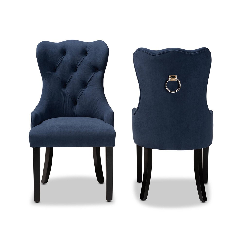 UPC 193271256280 product image for Set of 2 Fabre Fabric Upholstered and Wood Dining Chairs Navy Blue/Dark Brown -  | upcitemdb.com