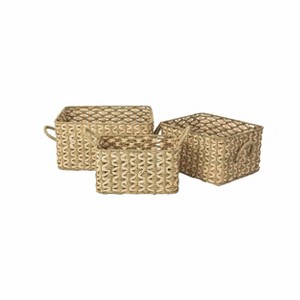 WeThinkStorage Set of 3 Crisscross Design Seagrass Storage Basket Natural - 1 of 4