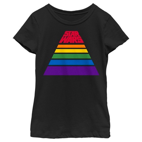 Black shirt store with rainbow stripe