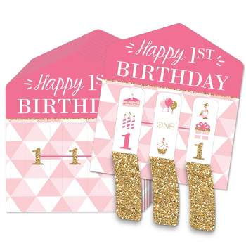 Big Dot of Happiness 1st Birthday Girl - Fun to be One - First Birthday Party Game Pickle Cards - Pull Tabs 3-in-a-Row - Set of 12