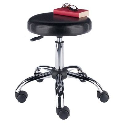 Clark Black Faux Leather Adjustable Swivel Stool with Chrome Base