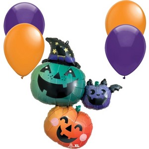 33" Halloween Fun & Spooky Pumpkin Stacker Balloon with 4 Latex Balloons – Medium Shape Party Decoration - 1 of 4