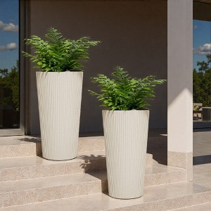 NAYSAYE 2PCS 23.6" Tall Planter for Outdoor Plants Plastic Flower Pots, Front Porch Furniture for Garden Pots Patio Balcony, 13"*13"*23.6" - 1 of 4