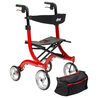 Red Aluminum Foldable Rollator Walker with Adjustable Handles