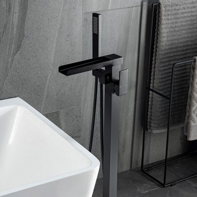Matte Black Stainless Steel Freestanding Tub Faucet with Hand Shower